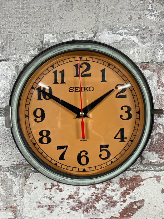 Seiko Salvaged Ships Cabin Clock Original Paint Green (Cream Face)