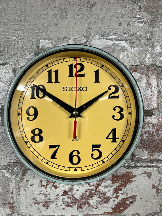 Seiko Salvaged Ships Cabin Clock Original Paint Green (Yellow Face)