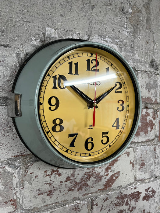 Seiko Salvaged Ships Cabin Clock Original Paint Green (Yellow Face)