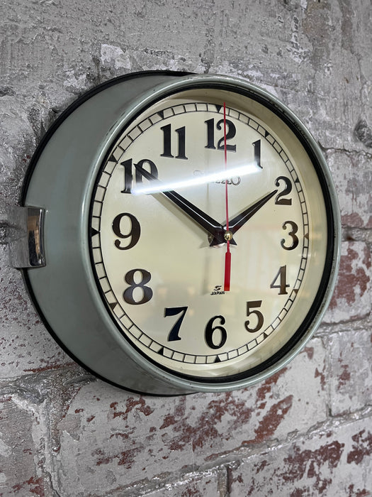 Seiko Salvaged Ships Cabin Clock Original Paint Green (White Face)