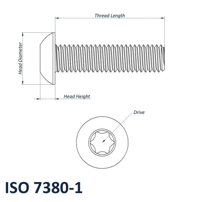 M5 x 6mm T25 Torx Button Screws (ISO 7380) - Stainless Steel (A2)